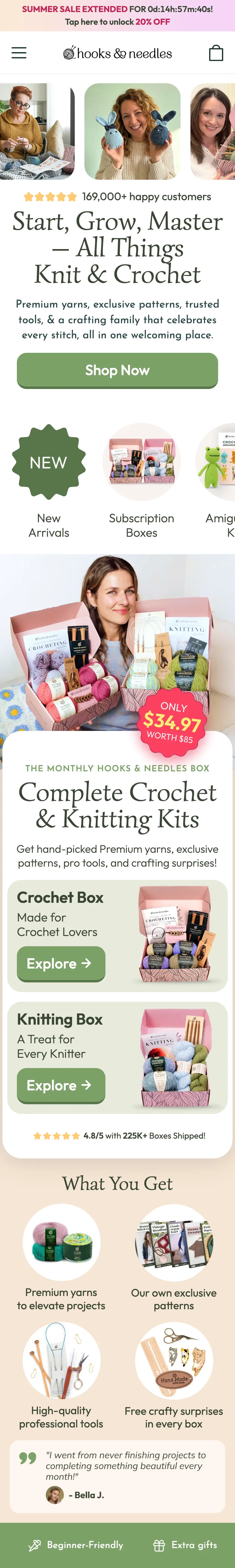 hooksneedles.com on a phone